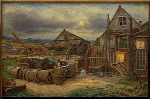 carel,gertz,mccubbin,david bates,barkerville,hooverville,village scene,varsavsky,farm landscape,threshing,knud,homesteader,kurelek,farmstand,rural landscape,straw carts,homesteaders,agricultural scene,allotments,ellingson,Common,Common,Natural