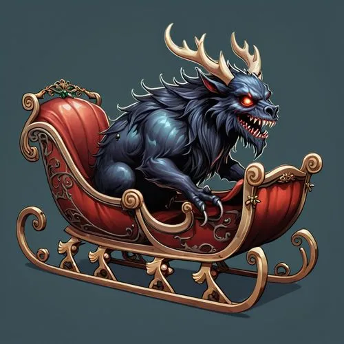 barghuti,sleigh with reindeer,krampus,christmas imp,beheira,horse-rocking chair,Illustration,Abstract Fantasy,Abstract Fantasy 11