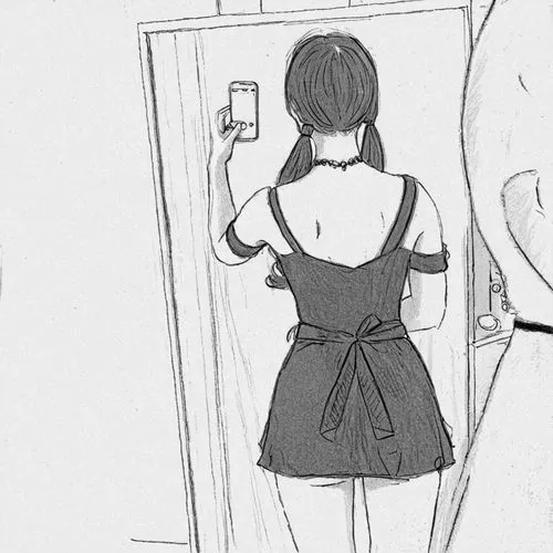 rotoscoped,crossdressing,rotoscope,girl from the back,cheongsam,rotoscoping,girl from behind,girl walking away,yukino,penciling,pencilling,girl in a long dress from the back,shumeiko,girl making selfi