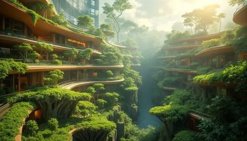 ecotopia,terraformed,futuristic landscape,fantasy landscape,tigers nest,rivendell,greenforest,topia,fractal environment,virtual landscape,green valley,canyon,environments,green forest,moss landscape,ravine,world digital painting,elves country,rainforests,terraforming,Photography,General,Realistic