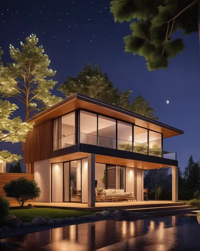 สร้างรูปเป็นกลางคืน ไฟส่องสวยงาม ที่ตัวบ้าน ส่องต้นไม้ มืออาชีพ  ,mid century house,modern house,3d rendering,mid century modern,smart home,modern architecture,smart house,luxury home,render,luxury pr