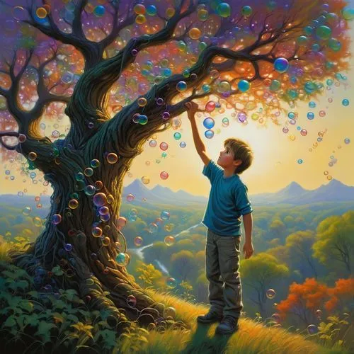 colorful tree of life,magic tree,colorful balloons,fantasy picture,children's background,apple tree,painted tree,little girl with balloons,flourishing tree,girl with tree,imaginationland,world digital painting,painting technique,oil painting on canvas,rainbow color balloons,art painting,lachapelle,tree of life,imaginacion,fantasy art,Illustration,Realistic Fantasy,Realistic Fantasy 32