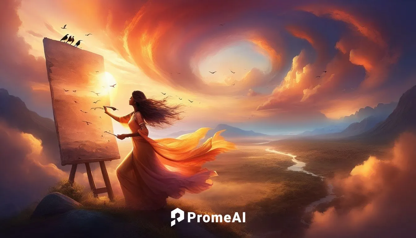 sunset at africa,birds fly over,fantasy picture,fire dancer,fantasy art,flame spirit,pillar of fire,fire artist,fantasy landscape,dancing flames,world digital painting,flame of fire,burning torch,fire