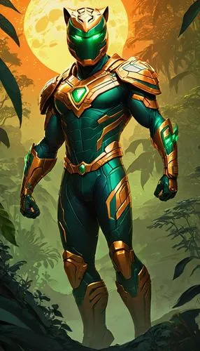 emerald lizard,cat warrior,alien warrior,green skin,patrol,garuda,jaguar,malachite,forest king lion,panther,argus,leopard's bane,gold mask,frog background,ranger,golden mask,scales of justice,canis panther,royal tiger,paysandisia archon,Conceptual Art,Fantasy,Fantasy 02