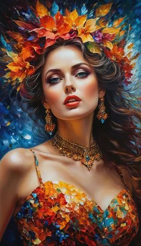 boho art,fantasy art,beautiful girl with flowers,oil painting on canvas,art painting,flower painting,girl in flowers,splendor of flowers,world digital painting,oil painting,fantasy portrait,colorful background,girl in a wreath,colorful floral,feather headdress,hula,wreath of flowers,flower art,headdress,exotic flower,Photography,General,Fantasy