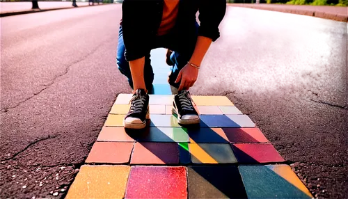 hopscotch,street chalk,crosswalk,crosswalks,rainbow background,hop scotch,pavements,sidewalk,asphalt,pedestrian,pedestrian crossing,woman walking,technicolour,longboarding,crossroad,coloristic,light spectrum,a pedestrian,longboard,asphalt road,Unique,Paper Cuts,Paper Cuts 08