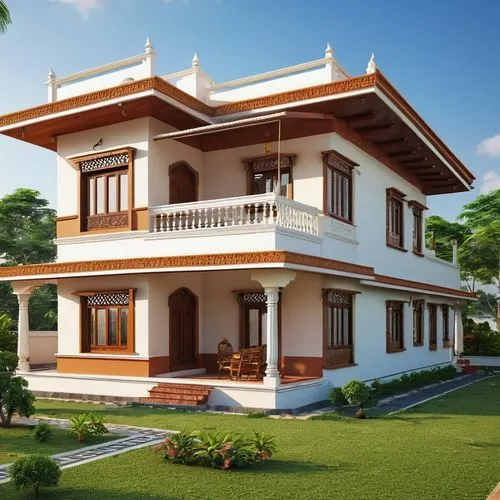 traditional house,3d rendering,holiday villa,vastu,residential house,verandahs,kumarakom,travancore,house painting,wooden house,two story house,guruvayur,kandyan,exterior decoration,beautiful home,kannur,vaikom,model house,home house,chettinad,Photography,General,Realistic