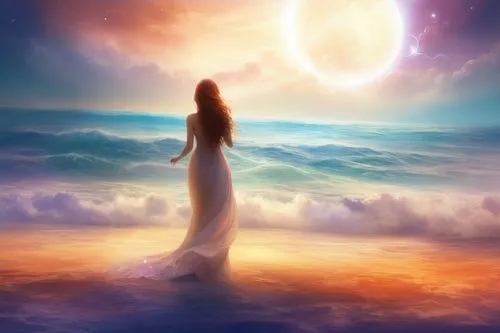 mediumship,celestial body,fantasy picture,inanna,dreamscapes,dreamtime,dreamscape,hesperides,urantia,skyclad,astral traveler,celestial,mystical portrait of a girl,elohim,ashtar,heavenward,inner light,awakening,etheric,celestial bodies,Illustration,Realistic Fantasy,Realistic Fantasy 01