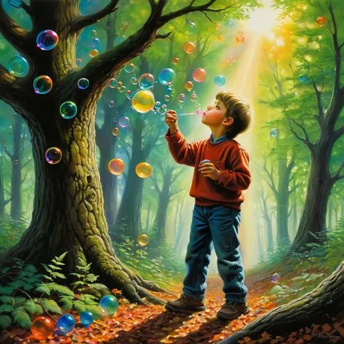 soap bubbles,children's background,soap bubble,inflates soap bubbles,fantasy picture,juggling,Illustration,Realistic Fantasy,Realistic Fantasy 32