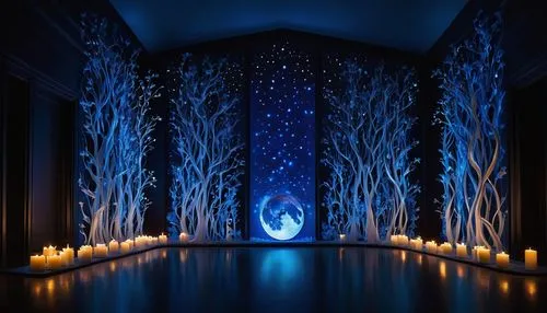 luminarias,patronus,enchanted forest,magic tree,blue room,valar,silmarils,candlelights,magical,divali,hall of the fallen,portal,wedding decoration,tree lights,christmas room,party decoration,luminaria,luminol,katara,luminous garland,Illustration,Abstract Fantasy,Abstract Fantasy 19