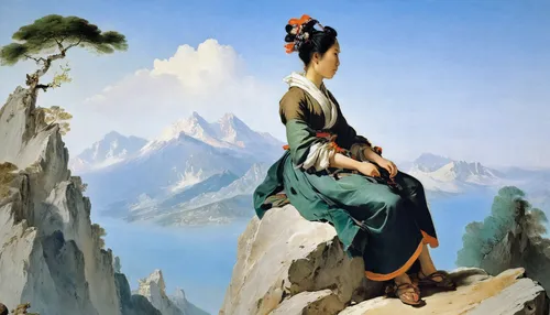 mountain scene,high alps,chinese art,the spirit of the mountains,mountain guide,goatherd,lake lucerne region,woman holding pie,alps elke,woman with ice-cream,valais,the alps,beta-himachalen,dauphine,watzmannfrau,alps,oberlo,alpine climbing,mountain landscape,mountain spirit,Art,Classical Oil Painting,Classical Oil Painting 40