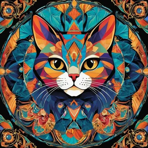 cat vector,kaleidoscope art,felino,kaleidoscopic,kaleidoscope,mandala,Illustration,Vector,Vector 16