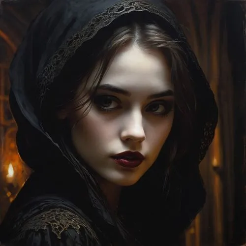 gothic portrait,mystical portrait of a girl,fantasy portrait,gothic woman,romantic portrait,dark portrait,sorceress,fantasy art,vampire woman,the enchantress,vampire lady,girl portrait,dark art,young woman,woman portrait,red riding hood,gothic,fantasy picture,portrait of a girl,fairy tale character,Conceptual Art,Oil color,Oil Color 11