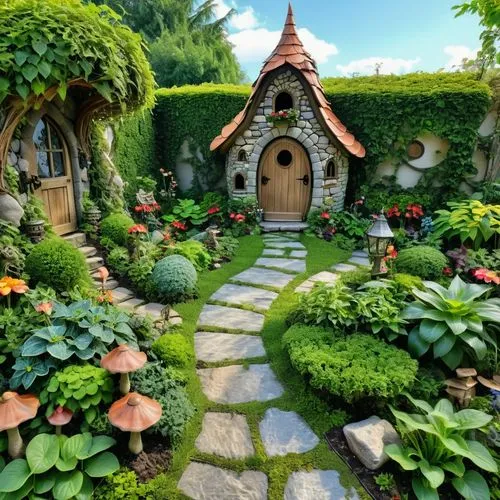 fairy village,fairy house,fairy door,cottage garden,fairyland,climbing garden,Photography,General,Realistic