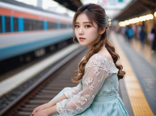 the girl at the station,korea subway,south korea subway,girl in a long dress,yujia,last train,Photography,General,Natural