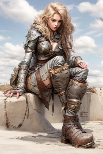 adorable fantasy, very cute, detailed, sweet beautiful young woman, warrior, leather boots, leather outfit,female warrior,warrior woman,heroic fantasy,fantasy woman,wind warrior,fantasy warrior,breast