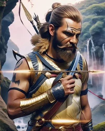 Battle hardened warriors of mid evil ages in a battlefield ,a man dressed as god and holding two swords,parashuram,ashurbanipal,parshuram,drona,alexios,bhishma,Photography,General,Realistic