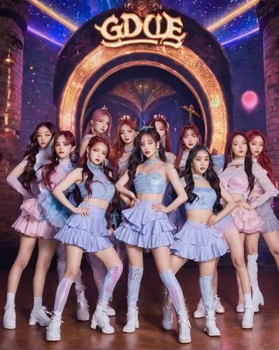 Create a tense moment where (G)I-dle competes against rival groups in a dance battle.,girl group,6d,dolls,doll kitchen,doll shoes,guild,neo-burlesque,concert dance,sujeonggwa,girl ballet,yeonsan hong,