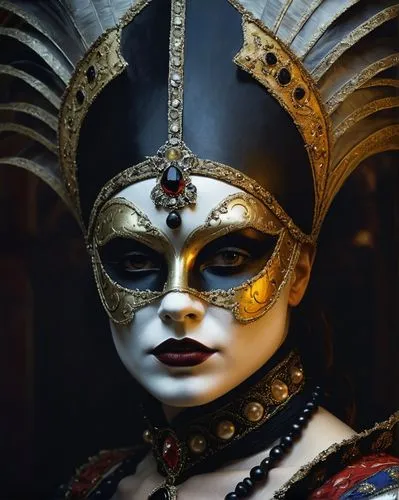 the carnival of venice,venetian mask,masquerade,gold mask,cleopatra,tutankhamun,golden mask,tutankhamen,headdress,masque,headpiece,asian costume,kokoshnik,ancient costume,ancient egyptian girl,peking opera,cirque du soleil,the hat of the woman,priestess,taiwanese opera,Illustration,Realistic Fantasy,Realistic Fantasy 06