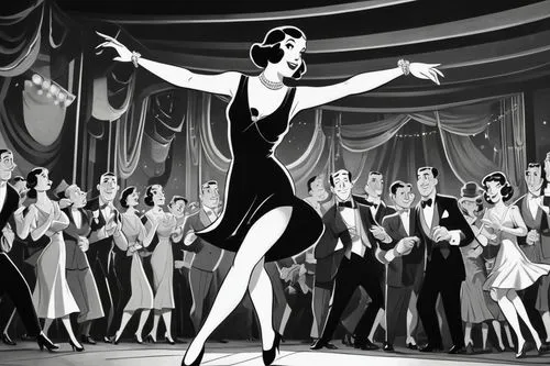 ziegfeld,ziegfield,cabaret,astaire,ninotchka,flappers,roaring twenties,vintage illustration,art deco background,fleischer,art deco woman,roaring 20's,gershwin,vaudevillians,flapper,waltzes,pleasantville,satine,waltz,joan crawford-hollywood,Illustration,Black and White,Black and White 10