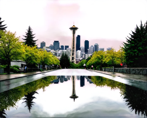 space needle,seattle,rainier,olympia washington,washington,the needle,city scape,vancouver,willamette,cable programming in the northwest part,tall buildings,portland,reflecting pool,banner,city skyline,urban landscape,skyline,reflections in water,mount rainier,queen anne,Art,Artistic Painting,Artistic Painting 32