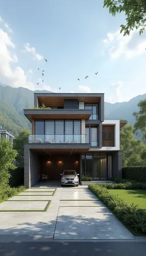 modern house,3d rendering,house in the mountains,render,house in mountains,snohetta