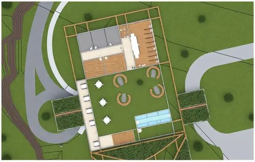 This document outlines the first floor plan of an ecolodge, featuring:

Main areas: Reception, large restaurant, lounge, and waiting area
Leisure facilities: Swimming pool, spa, sauna, and outdoor spa