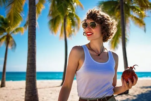 holding a coconut,coconuts on the beach,cuba background,haulover,coconut perfume,coconut hat,beach background,vacationer,beachcomber,sinjin,coconuts,coconut water,coconut palms,tropicale,bahama,the beach pearl,tropicalia,cuba beach,floridian,retro woman,Conceptual Art,Daily,Daily 23