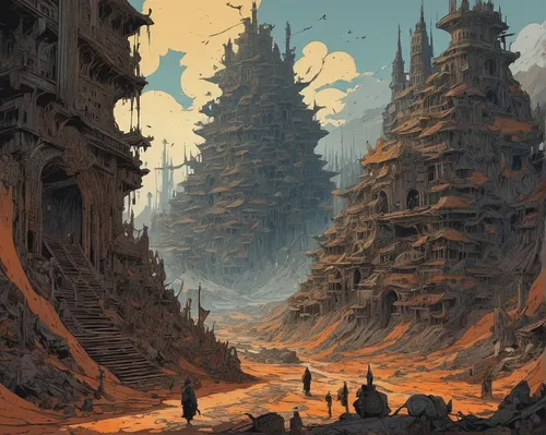 post-apocalyptic landscape,ancient city,barren,mushroom landscape,futuristic landscape,scorched earth,old earth,mandelbulb,wasteland,erosion,fantasy landscape,ghost forest,destroyed city,ruins,ruin,sci fiction illustration,digital nomads,old-growth forest,fractal environment,post-apocalypse,Illustration,Realistic Fantasy,Realistic Fantasy 12