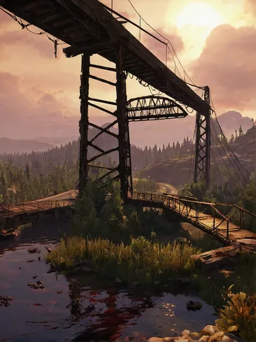 trestle,railroad bridge,hangman's bridge,scenic bridge,wooden bridge,cantilever bridge,bailey bridge,humpback bridge,sweeping viaduct,swing bridge,hanging bridge,bridges,old bridge,bridge,suspension bridge,girder bridge,devil's bridge,highway bridge,spit bridge,truss bridge,Illustration,Retro,Retro 02