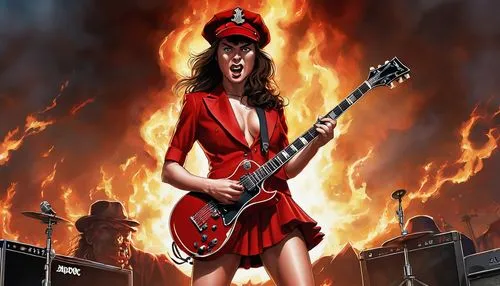 thrash metal,hot metal,acdc,lake of fire,rock music,fire devil,conflagration,lead guitarist,epiphone,woman fire fighter,bass guitar,the conflagration,lady rocks,fire siren,loudness,electric guitar,ac dc,bloody mary,fire master,guitar player,Illustration,American Style,American Style 04