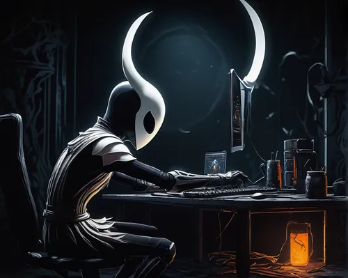 man with a computer,night administrator,watchmaker,clockmaker,the nun,computer,sci fiction illustration,chess player,barebone computer,candlemaker,game illustration,anonymous hacker,vigil,computer addiction,penumbra,dark art,coder,computer icon,girl at the computer,hardware programmer,Illustration,Realistic Fantasy,Realistic Fantasy 29