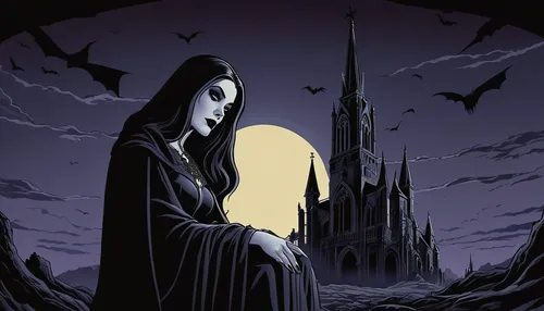 Write a gothic poem about darkness and despair.,gothic woman,haunted cathedral,gothic,grim reaper,the nun,halloween poster,gothic portrait,vampira,dark gothic mood,gothic architecture,halloween illust