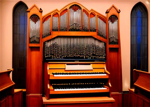 Organist, church interior, stained glass windows, ornate pipe organ, golden accents, dimmed lighting, soft focus, warm color tone, 3/4 composition, shallow depth of field, cinematic lighting, solemn a