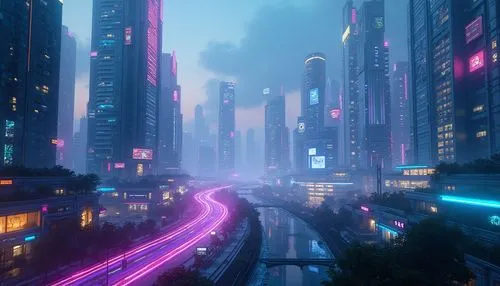 cybercity,cityscape,metropolis,futuristic landscape,fantasy city,bladerunner,shanghai,cyberpunk,cybertown,city highway,tokyo city,futuristic,evening city,shinjuku,colorful city,urban,dusk,atmospheres,guangzhou,urbanworld,Photography,General,Realistic