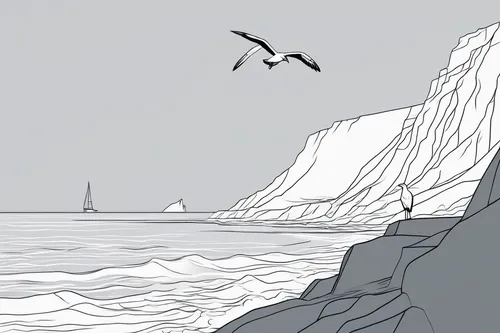 chalk cliff,cliffs,take-off of a cliff,cliffs ocean,icebergs,continental shelf,white cliffs,mountain and sea,seabird,sea stack,glaciers,cliff top,sea level,grey sea,the cliffs,cliffs etretat,cliffs of etretat,gulls,cliff face,english channel,Illustration,Black and White,Black and White 04