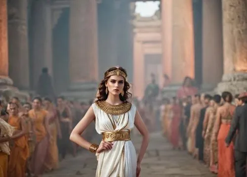 Fashion show, crowd of people, going between people, ancient temple,hephaestion,peplos,artemis temple,gandhari,athene,athena,hathor,maenad,leptis,hippolyta,themistocles,inanna,iphigenia,themis,grecian