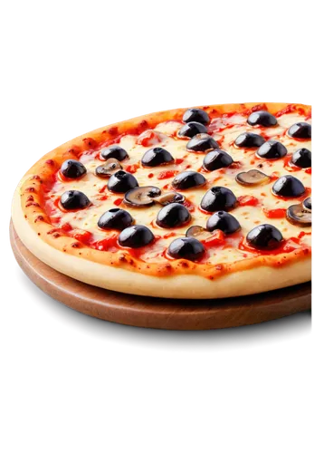 Delicious pizza, Italian cuisine, hot fresh out of oven, melted mozzarella cheese, juicy tomato sauce, various toppings (pepperoni, mushrooms, olives), crispy crust, golden brown edges, steam rising, 