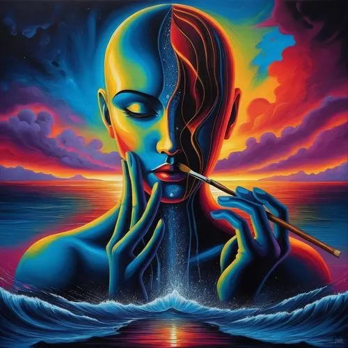 lateralus,singularity,precognition,dmt,psychosynthesis,prog,ego death,telepath,neon body painting,duality,surrealism,psytrance,third eye,gemini,illusion,mahasaya,miracleman,mindscape,consciousness,aquarian,Illustration,Realistic Fantasy,Realistic Fantasy 25