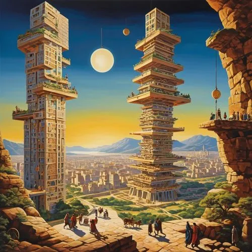 tower of babel,ancient city,futuristic landscape,fantasy city,utopian,skyscrapers,neo-stone age,skyscraper town,karnak,stone towers,the ancient world,ancient civilization,compans-cafarelli,sky city,skycraper,urban towers,civilization,citadel,international towers,terraforming,Photography,General,Realistic