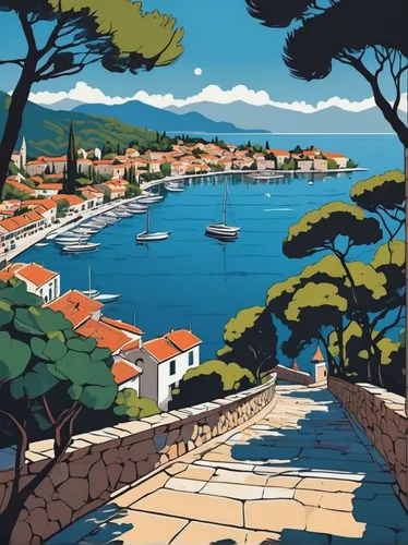 dubrovnic,cavtat,travel poster,skopelos,lycian,parga,dubrovnik,dubrovnik city,samos,croatia,island of rab,peloponnese,lycian way,adriatic,mediterranean,trogir,lefkada,greek island,greek islands,corsica,Illustration,Vector,Vector 06