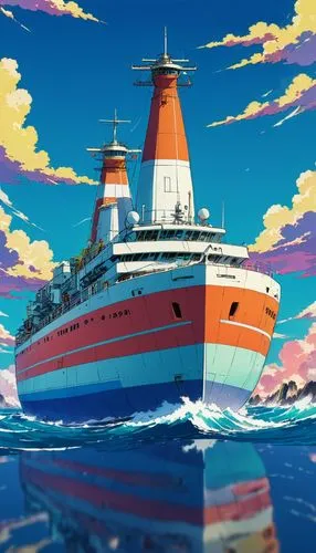 mailboat,sailing orange,paper ship,marineau,rokkaku,ship,Illustration,Japanese style,Japanese Style 03