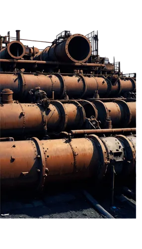 Corroded metal, rusted surface, decaying pipes, worn-out machinery, old factory setting, dark ambiance, warm color tone, high contrast lighting, close-up shot, detailed textures, rough edges, metallic