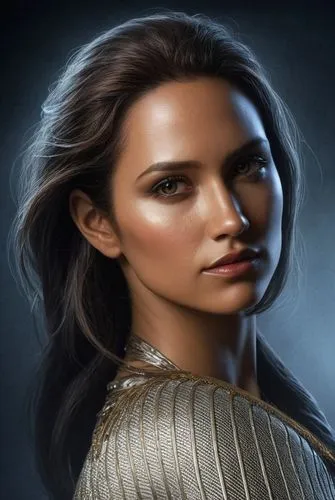 a close up view of a woman with hair in a ponytail,padme,kahlan,katniss,organa,naela,surana,Illustration,American Style,American Style 02