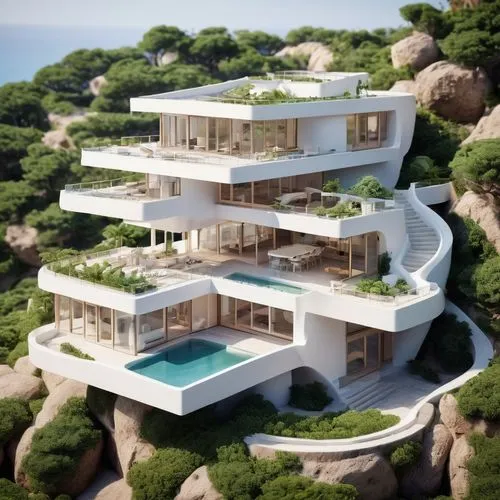 dunes house,3d rendering,terraces,holiday villa,fresnaye,riviera,Unique,3D,Panoramic