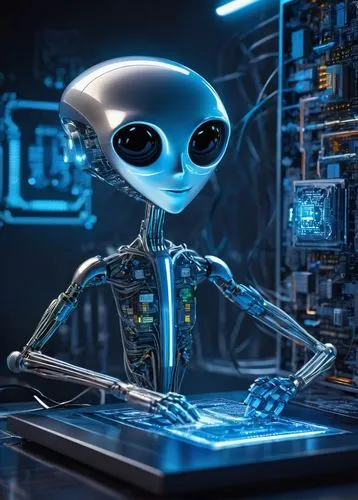 et,seti,man with a computer,extraterritorial,teleomorph,reticuli,mekon,robot in space,mellars,robosapien,technirama,extraterrestrial,computerologist,cyberian,genocyber,djj,ufologist,computer,technological,palefsky,Illustration,Abstract Fantasy,Abstract Fantasy 23