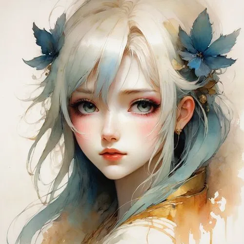 kommuna,hoshihananomia,sakamaki,white blossom,amaterasu,tomoe,kitsune,fantasy portrait,fairie,krita,ginko,maple,peignoir,lumi,bns,maiko,flower fairy,girl portrait,mystical portrait of a girl,ayanami,Illustration,Realistic Fantasy,Realistic Fantasy 16