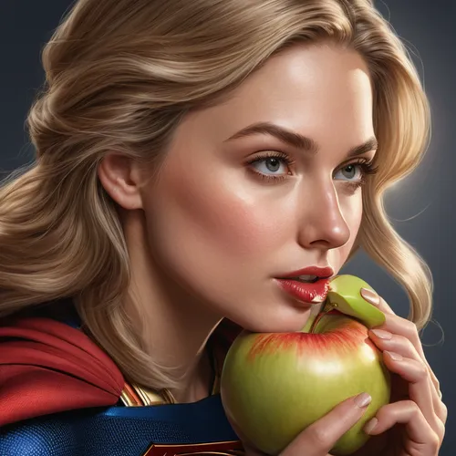 woman eating apple,digital painting,world digital painting,super heroine,super woman,fantasy portrait,retouching,vector illustration,cg artwork,portrait background,vector art,apple icon,coloring,diet icon,romantic portrait,red cape,custom portrait,superhero background,elenor power,digital illustration,Photography,General,Natural