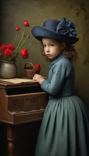 child portrait,vintage doll,pianist,the little girl,blue rose,girl picking flowers,little girl reading,victorian lady,girl wearing hat,flower painting,photo painting,vintage girl,painter doll,blue rose near rail,young girl,vintage children,piano lesson,oil painting,yellow rose on red bench,vintage flowers,Photography,Documentary Photography,Documentary Photography 13