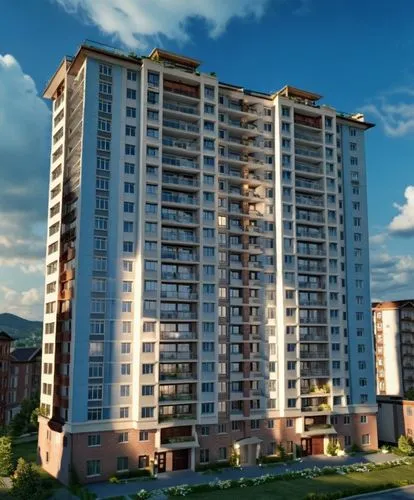 tall building near grassy area next to water,vladikavkaz,condominia,residential tower,koltsovo,multistorey,pyatigorsk,krasnaya polyana,appartment building,svetlogorsk,zheleznogorsk,magnitogorsk,zenica